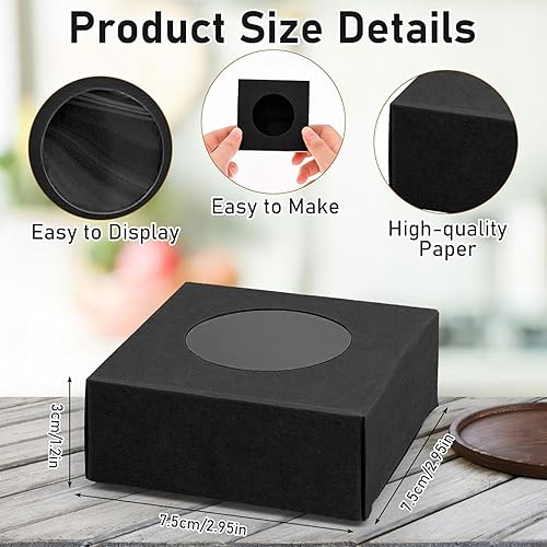 100 Boîtes Papier Kraft Marron avec Fenêtre, 3' x 3' x 1,2' Boîtes pour Mini Cookies, Savon, Truffes au Chocolat, Pâtisseries, Donuts, Macarons, Bonbons (Noir) - Nail Gallerys