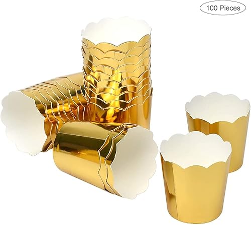 100 Pièces Tasses de Papier de Cuisson, 49mm x 45mm Cupcakes pour Muffins, Papier Gâteau Cupcake, pour Mariages, Fêtes D'anniversaire, Anniversaires, Fiançailles, Noël et Autres Événements (Doré) - Nail Gallerys