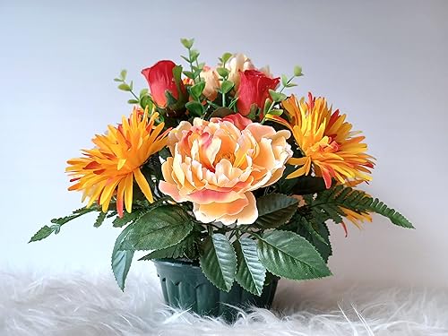 Roselynexpress Composition de Fleurs Artificielles, Lesté Ciment pour Une Très Bonne Tenue a l' extérieur. Réalisé par Nos Soins, Fleurs de Qualité. - Nail Gallerys