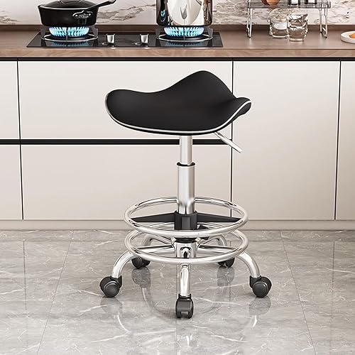 Tabouret de Bureau a roulettes Ergonomique Hauteur Réglable 53-73 cm Tabouret roulettes Selle de Cheval pour Coiffeuse pour Salon de Massage Cuisine Pub(Orange) - Nail Gallerys