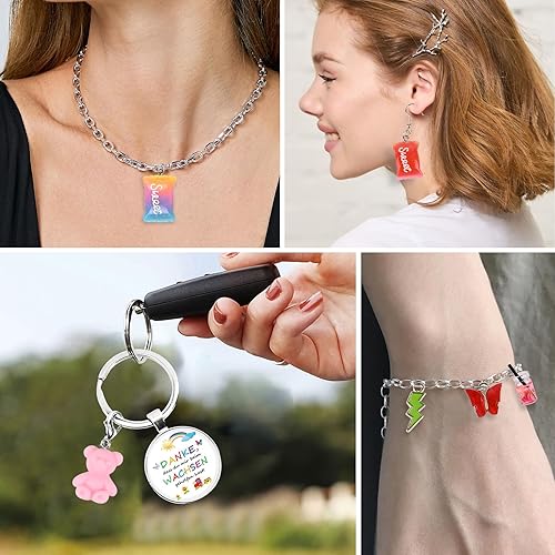 Victse Pendentifs Charms, Set de Bijoux pour Collier, Charms Butterfly Bubble Tea Pendentif Keychain Gummy Bear Boucles D'oreilles DIY Cadeau - Nail Gallerys