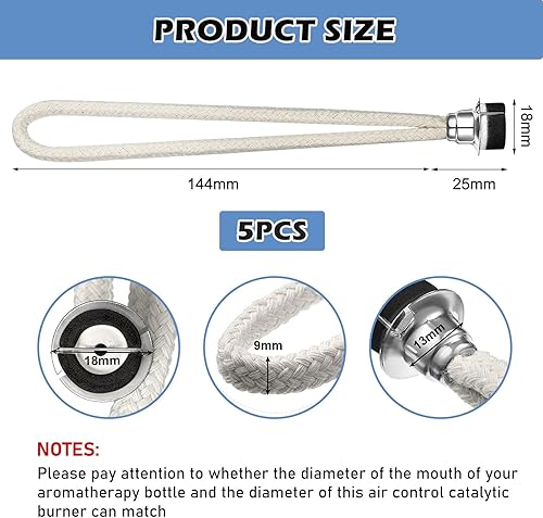 Lot de 5 mèches de lampe à huile catalytique de rechange avec brûleur, brûleur catalytique, pour améliorer l'aromathérapie 1,8 cm - Nail Gallerys