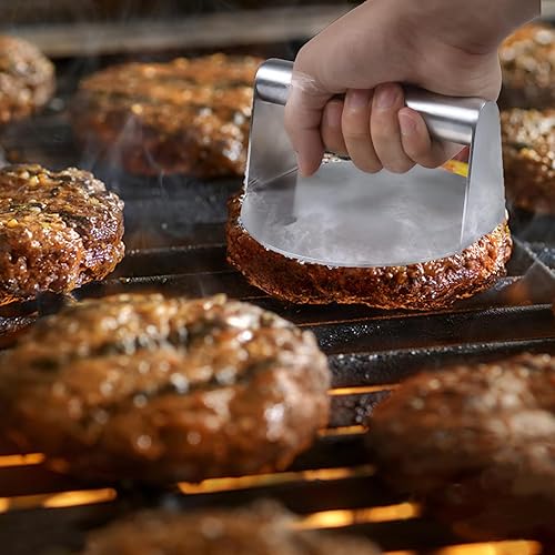 Uxreoib 1 presse à hamburger Smash, ronde en acier inoxydable de 14,7 cm, accessoire de barbecue professionnel en acier inoxydable pour barbecue plat, presse à hamburger et graisse à presser, facile à - Nail Gallerys
