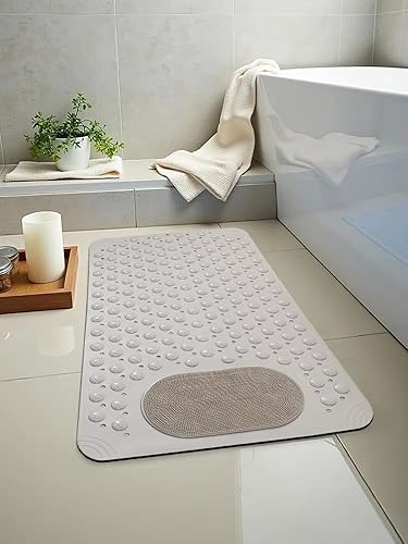 Tapis de bain antidérapant et anti-moisissure, 36 × 70 cm, tapis de bain kaki, tapis de massage confortable avec ventouses, lavable en machine, tapis de douche TPE anti-moisissure - Nail Gallerys