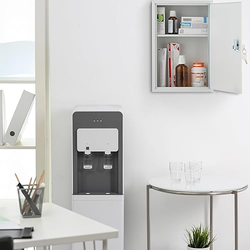 Relaxdays Armoire à Pharmacie, verrouillable, 2 Niveaux, Acier, HxLxP: 32x21,5x8 cm, accrocher, Blanc - Gris - Nail Gallerys