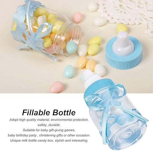 Bouteille de Bonbons, 24 Bouteille Bonbonnière Bonbons Baptême Réutilisable Bébé Feeder Bonbon Boîte Forme de Biberon Bebe Garcon Baby Shower Deco et Décoration Fête de Naissance - Bleu - Nail Gallerys