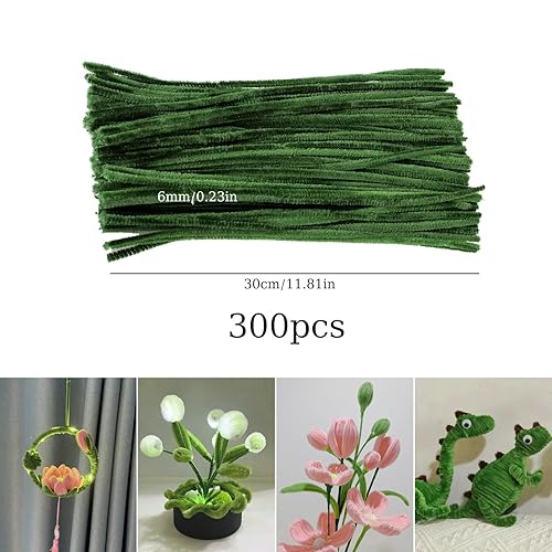 OMIGA 300 Pièces Fil Chenille Vert Mousse Cure Pipe pour L'artisanat Dense et Moelleux Chenille Loisir Creatif pour DIY Noël Décoration Artisanat Créatif Creatifs Bouquet 6mm * 30cm - Nail Gallerys