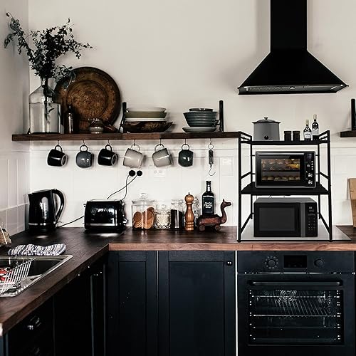 TANYEAR Étagère extensible pour micro-ondes à 3 niveaux - Support pour micro-ondes - Organiseur de cuisine avec 8 crochets - Organiseur de rangement à suspendre - Étagère de boulangerie pour le - Nail Gallerys