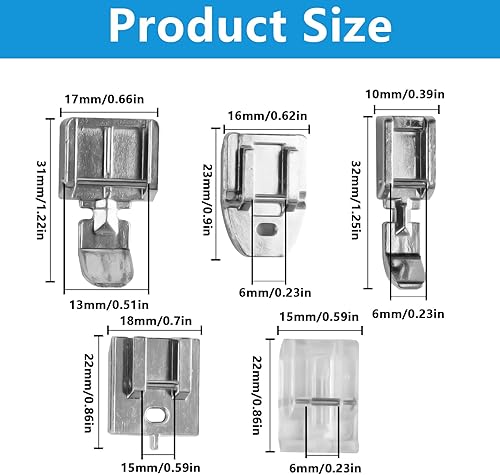 Lot de 10 pieds presseurs multifonctions avec fermeture éclair - Pour machine à coudre - Pour machine à coudre - Compatible avec les machines à coudre Singer Privileg Brother, etc. (5 tailles) - Nail Gallerys