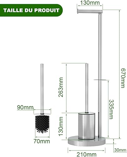 AwmnSrman Porte-papier toilette debout avec brosse WC – Porte-papier toilette avec brosse WC, 2 utilisations, 4 rouleaux de papier et une tête de brosse de rechange, dimensions : 72 x 21 x 21 cm - Nail Gallerys