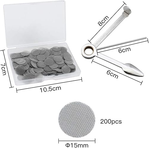 DXLing 200 Pièces Écrans de Pipe Filtres à Écran de Fumée Écrans de Tuyau Screen en Acier Inoxydable Filtre Ecran Grillage Fumeurs 15mm Fumeur Ecran Tubulaire avec Boîte de Rangement 3 in1 Alésoirs - Nail Gallerys