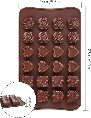 YXHZVON Lot de 2 Moules à Chocolat en Silicone Antiadhésif avec 24 cavités en 3D Forme de Cœur Fleurs, Moule en Silicone pour Saint Valentin Chocolat, Pâtisserie, Bonbons(Marron) - Nail Gallerys