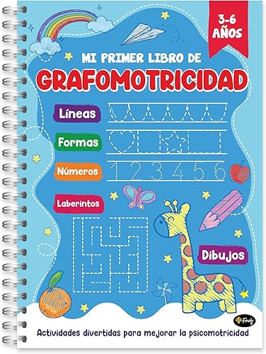 Finoly Mon premier livre graphomotricité - Enfants de 3 à 6 ans - Cahier Traits et Pré-écriture - Apprendre les activités et les exercices Lignes Formes Nombres Labyrinthes Dessins (En Espagnol) - Nail Gallerys