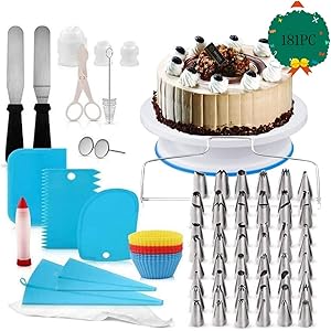 Plateau à Gâteaux Kit de Pâtisserie Plateau Tournant de Gâteau 181Pcs Glacage Tournant de Gâteau