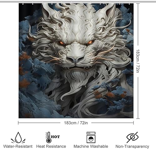 AEMYSKA Ensemble de rideau de douche avec tapis et tapis de bain, motif dragon de ferme, motif animaux anciens, tapis antidérapant, housse pour abattant de toilette et tapis de bain, rideau - Nail Gallerys