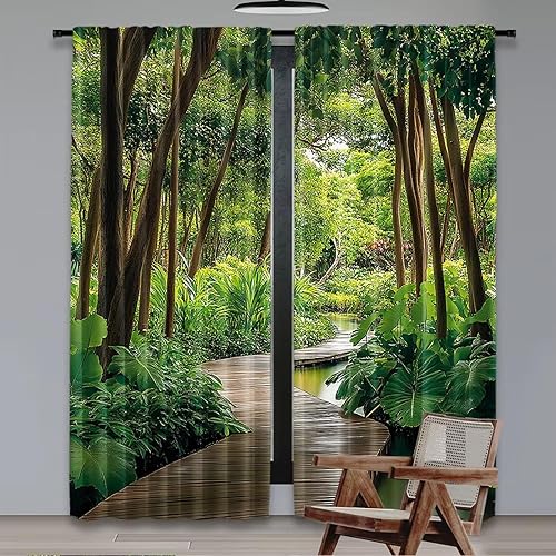 IKDZCM Lot de 2 Rideaux Jungle avec jetée en Bois et rivière, rafraîchissants, Exotiques et Sauvages, pour Chambre, Salon, Salle à Manger WxH/2x70x190cm - Nail Gallerys