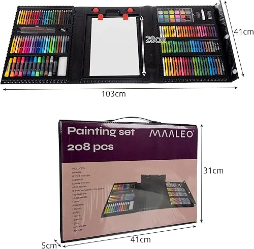 21645 Boîte de peinture pour enfants 208 pièces Mallette de dessin Marqueurs Crayons de cire Pastels à l'huile Aquarelle Trombones - Nail Gallerys