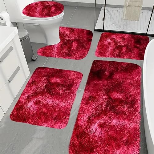 Heavyoff Lot de 5 Tapis de Bain et Tapis Contour WC en Microfibre Super Doux, Lavables en Machine, Tapis de Douche Absorbant pour Salle de Bain, Rouge - Nail Gallerys