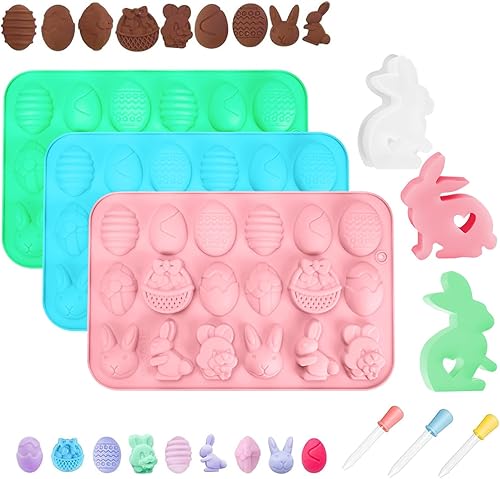 Libershine Lot de 5 Moule Chocolat Paques Motif Mignon Moule Lapin de Paques Antiadhésif Moule Silicone Oeuf de Paques pour Bricolage Moule À Chocolat Bonbons Biscuits 18 Cavités Oeuf - Nail Gallerys