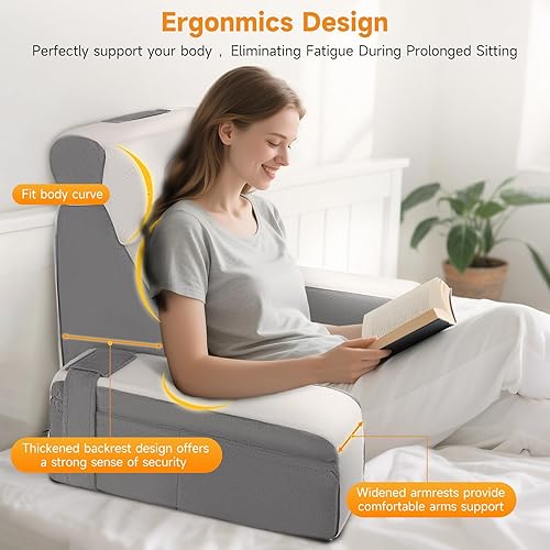 Grand coussin de lecture avec traversin et accoudoirs amovibles, coussin de dossier, coussin de dossier, coussin de dossier, oreiller ergonomique avec bras et sac, housse lavable pour lire et regarder - Nail Gallerys