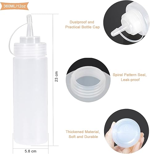Torytoe Recipient Sauce, 6pcs 360ml Bouteille à Sauce en Plastique Flacon Sauce Cuisine Bouteille à Condiments 12oz Presser Les Bouteilles Transparent Flacon Souple pour la Peinture, la Cuisson - Nail Gallerys