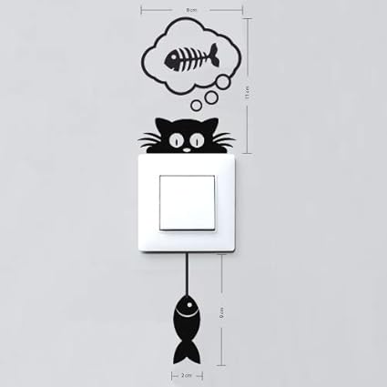 Sticker Interrupteur - Chat Penseur - Aspect Brillant Noir - Nail Gallerys