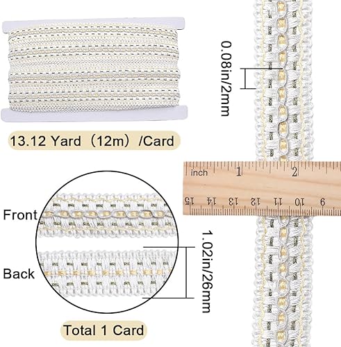 GORGECRAFT 12m*26mm Blanc Gimp Tresse Garniture Polyester Tissu Couture Ruban Rideau Tissu Garniture Défilement Bord Garniture Garniture D'Ameublement pour Rideau Abat-Jour Housse la Maison Artisanat - Nail Gallerys