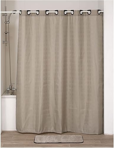 TENDANCE Rideau de Douche avec Anneaux intégrés 180 x 200 cm Beige Ficelle et Noir - Nail Gallerys
