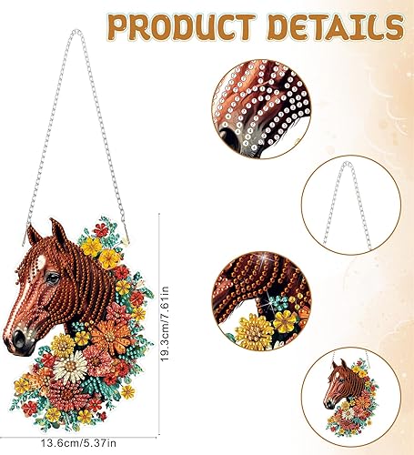 DOMROM Pendentif de peinture diamant en forme de cheval - Fleurs - Peinture diamant - Décoration de fenêtre - Décoration de porte et de fenêtre - Pour enfants et adultes - Nail Gallerys