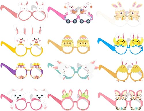 NOPKESV 12 Pcs Lunettes de Fête de Pâques Lapin de Pâques Verres Cadre Lapin Carotte Oeuf Poussin Décorations de Fête de Pâques pour Adulte Enfants Pâques Décoration Cadeaux - Nail Gallerys