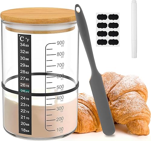 Levain pour Pain, 900 ml - Kit de Démarrage Avec Thermomètre, Papier de Marquage en Papier, Mastic en Silicone, Sécipient avec Couvercle pour la Cuisson du Pain au Levain - Nail Gallerys