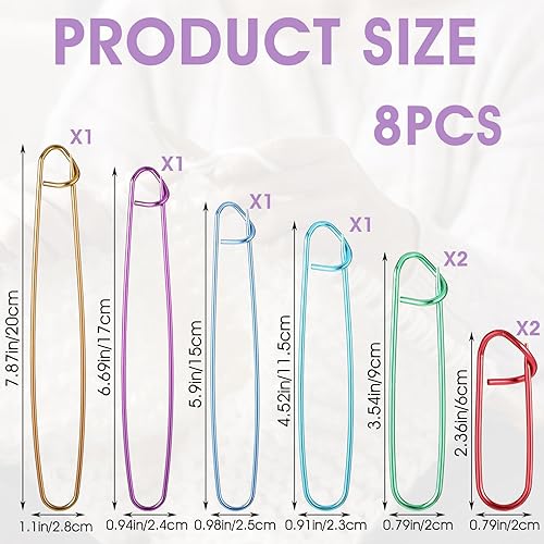 BOHUIZ Lot de 12 porte-mailles - 6 tailles - Porte-maille en aluminium - Accessoires de tricot pour couvertures, écharpes, projets de tricot - Butoir de maille (12) - Nail Gallerys