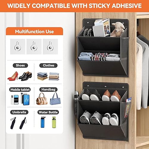 Lot de 2 étagères à chaussures pour camping-car, avec ruban adhésif, à suspendre à la porte, organisateur de chaussures avec grandes poches profondes, pour camping-car, étroit, peu encombrant, noir - Nail Gallerys