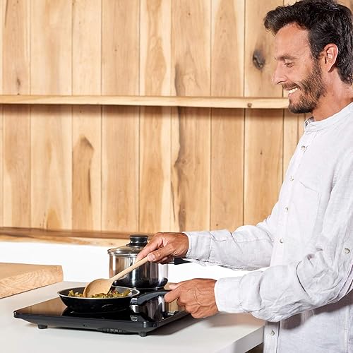 Taurus Darkfire Domino - Plaque à induction numérique avec 2 feux, diamètre jusqu'à 17,5 cm, 10 niveaux de puissance, température réglable, fonction minuterie, design ultra fin, 2900 W, 600 x 310 x 71 - Nail Gallerys