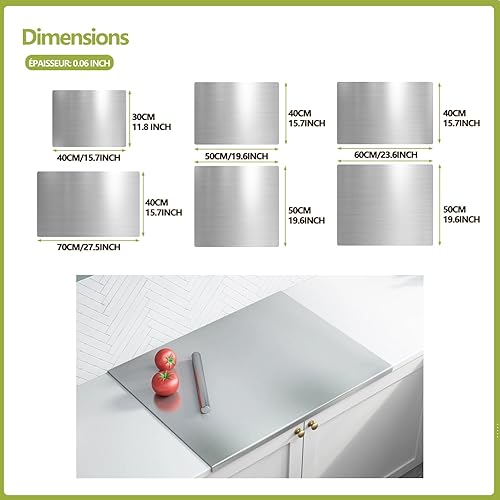 Planche a Decouper Inox 304 - Planche à Pétrir Inox pour Pétrir Pizza, Pain, Gâteau, Double face - Avec lèvre(Size:50 * 50cm) - Nail Gallerys