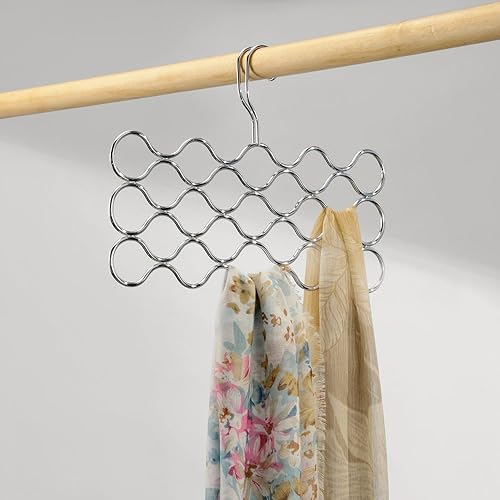 iDesign rangement suspendu à 23 suspensions, grand rangement foulard en métal pour ne plus froisser, porte écharpe, cravates ou ceintures, argenté - Nail Gallerys