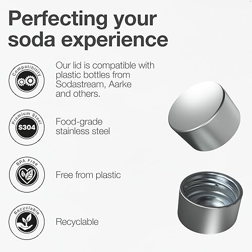 Nordiqo Lot de 2 couvercles de bouteille en acier inoxydable de qualité supérieure - Compatible avec les bouteilles en plastique de SodaStream, Aarke et autres machines à soda - Pas de plastique dans - Nail Gallerys