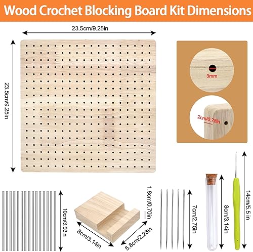 Pipihome Planche de Blocage Crochet Tricot, Granny Square Crochet Blocage, 28 x 28 cm, Planche de Blocage en Bois avec 20 Broches Accessoire - Nail Gallerys