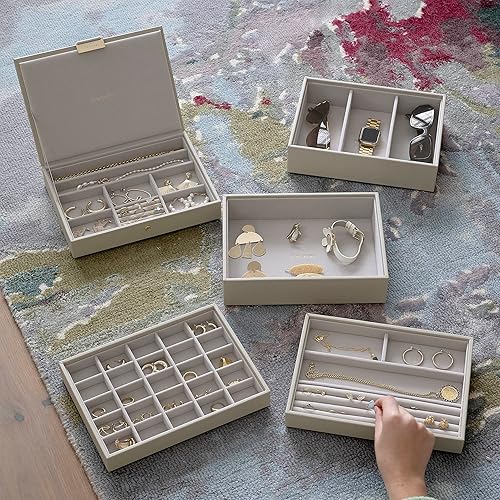Stackers - Boîte à bijoux classique en forme d'avoine - Grise - 5 compartiments - Fermeture à loquet - Moderne - Mariage - Nail Gallerys