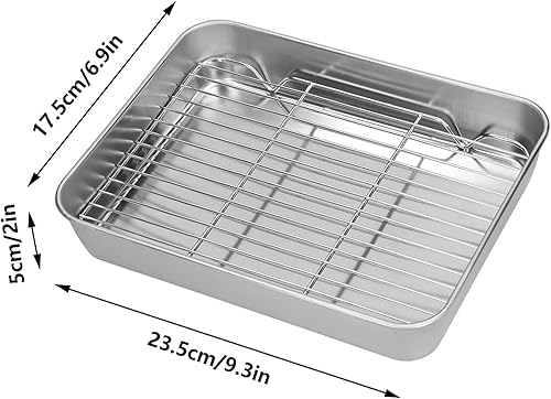 Tissting 26.5 x 20.5 x 5cm Petite Rôtissoire avec Grille Plate, Ustensiles de Cuisson Antiadhésifs avec Grille Réversible pour la Cuisson au Four, le Barbecue et le Rôtissage - Nail Gallerys