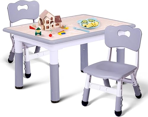 JoyHood Ensemble table et 2 chaises pour enfants – Table d'étude et chaises réglables en hauteur pour tout-petits, table d'activités pour maisons/salles de classe/garderies, cadeaux pour garçons et - Nail Gallerys