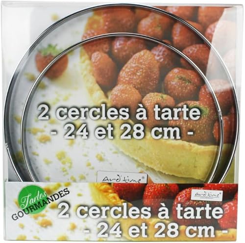 Artime - Lot de 2 Cercles à Tarte Ronds en INOX, Ø24 cm et Ø28 cm, Cercle Pâtisserie, Moule à Tarte sans Fond, Accessoire Pâtisserie Maison - Nail Gallerys