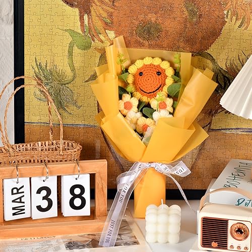 ZUXOLBIN Bouquet de fleurs artificielles au crochet fait à la main en peluche - Bouquet de tournesols tricotés pour la fête des mères - Bouquet de fleurs artificielles éternelles - Cadeau pour - Nail Gallerys