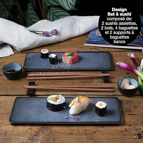 Moritz & Moritz Service Sushi pour 2 Personnes - 10 Pièces - Service a Sushi avec 2x Assiette à Sushi, Bol à Miso, Petits Bols et Baguettes – Set Sushi - Nail Gallerys