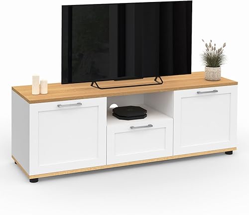 IDMarket - Meuble TV 110 cm VITO avec tiroir et Niche Blanc et Bois - Nail Gallerys