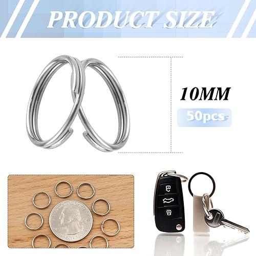 TOAOB 50pcs Porte-Clés Plats Double Boucle en Acier Inoxydable Attache Mousquetons Fermoirs 10mm Argent Ronds pour Accessoires Voiture DIY Anneau Artisanat Crochets Anneaux Autres Travaux - Nail Gallerys