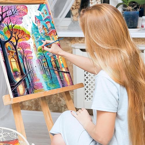 Bowetile Village Peinture par Numéros pour Adultes Avec Cadre, Kit Peinture par Numéros pour Adultes Débutants Kit Toile avec Chevalet en Bois, DIY Peinture Acrylique pour Décoration 20x30cm - Nail Gallerys