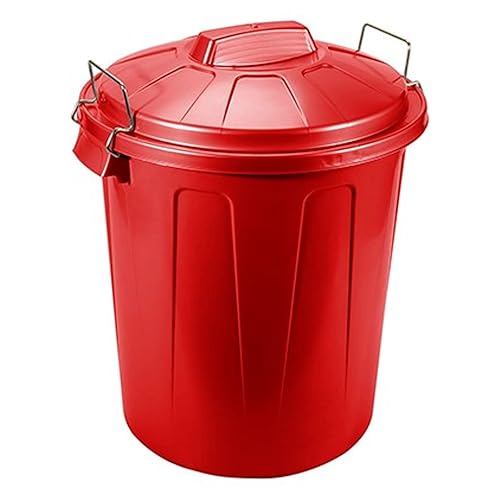 Acan Tradineur Poubelle en plastique avec poignées métalliques, poubelle avec couvercle, recyclage, industrielle, maison, fabriquée en Espagne, rouge, 100 litres, 74,5 x 57 x 52 cm - Nail Gallerys