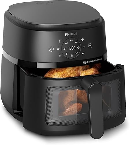 Philips Air Fryer Série 2000 6.2L - 13 façons de cuisiner, technologie Rapid Air, jusqu'à 90% de matières grasses en moins, fenêtre de cuisson, écran tactile, noir (NA230/00) - Nail Gallerys