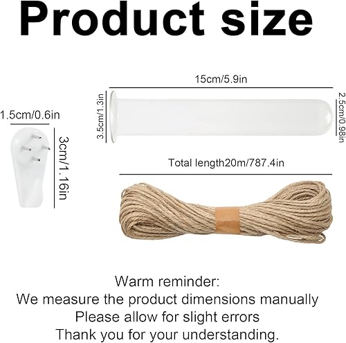Lot de 6 Tube à Essai Suspendus pour Fleurs, Vase à Fleurs en Verre avec Crochets et Ficelles, Vase Tube à Essai pour Plantes Hydroponiques, Décoration Maison, 15 x 2,5cm - Nail Gallerys